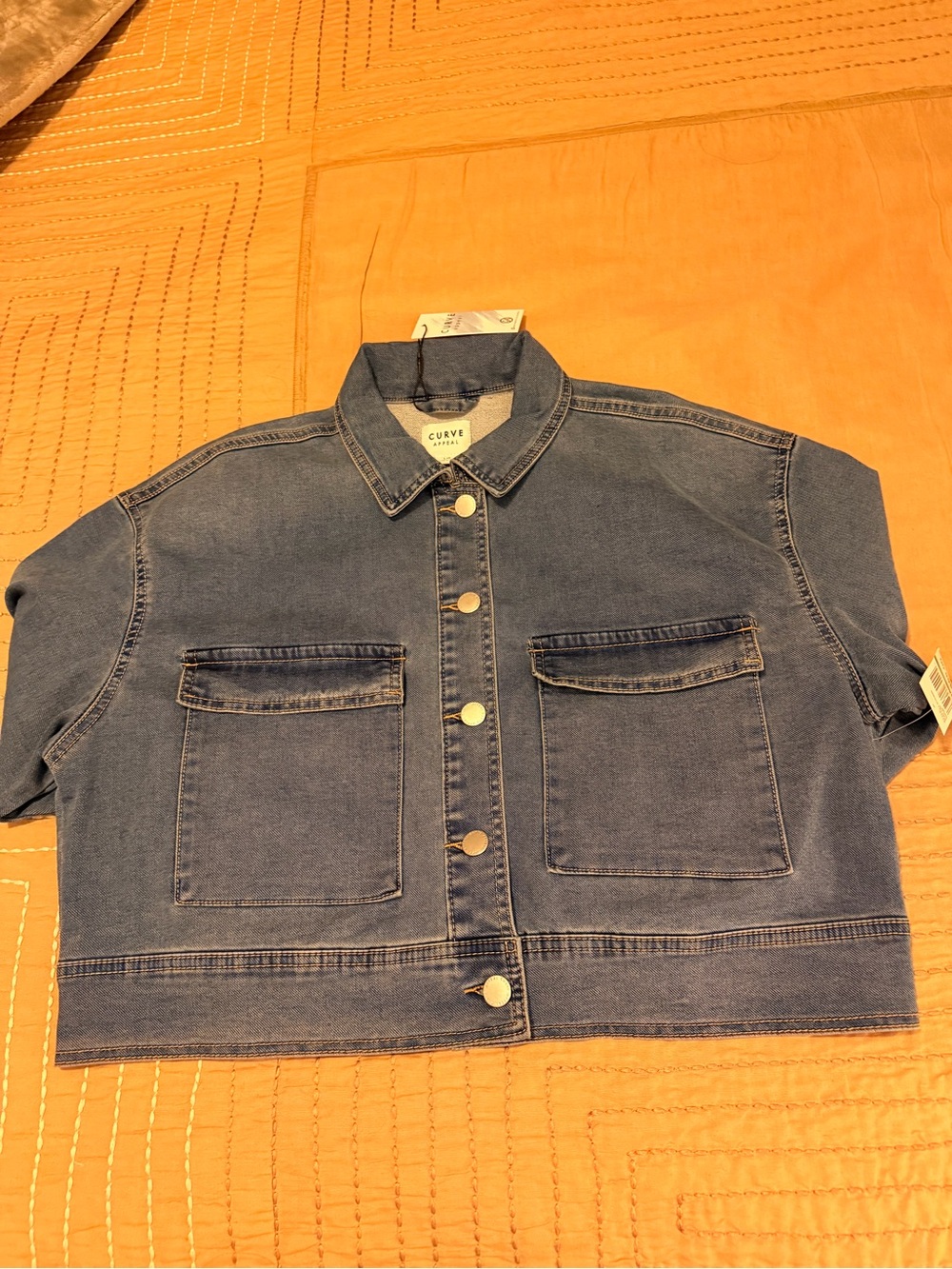 C/MEO Collective Boxy Cropped Denim Jacket in Mid Blue - Picture 6 of 16